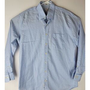 Peter Millar Mens Large Blue White Checkered Cotton Button Down LS Shirt